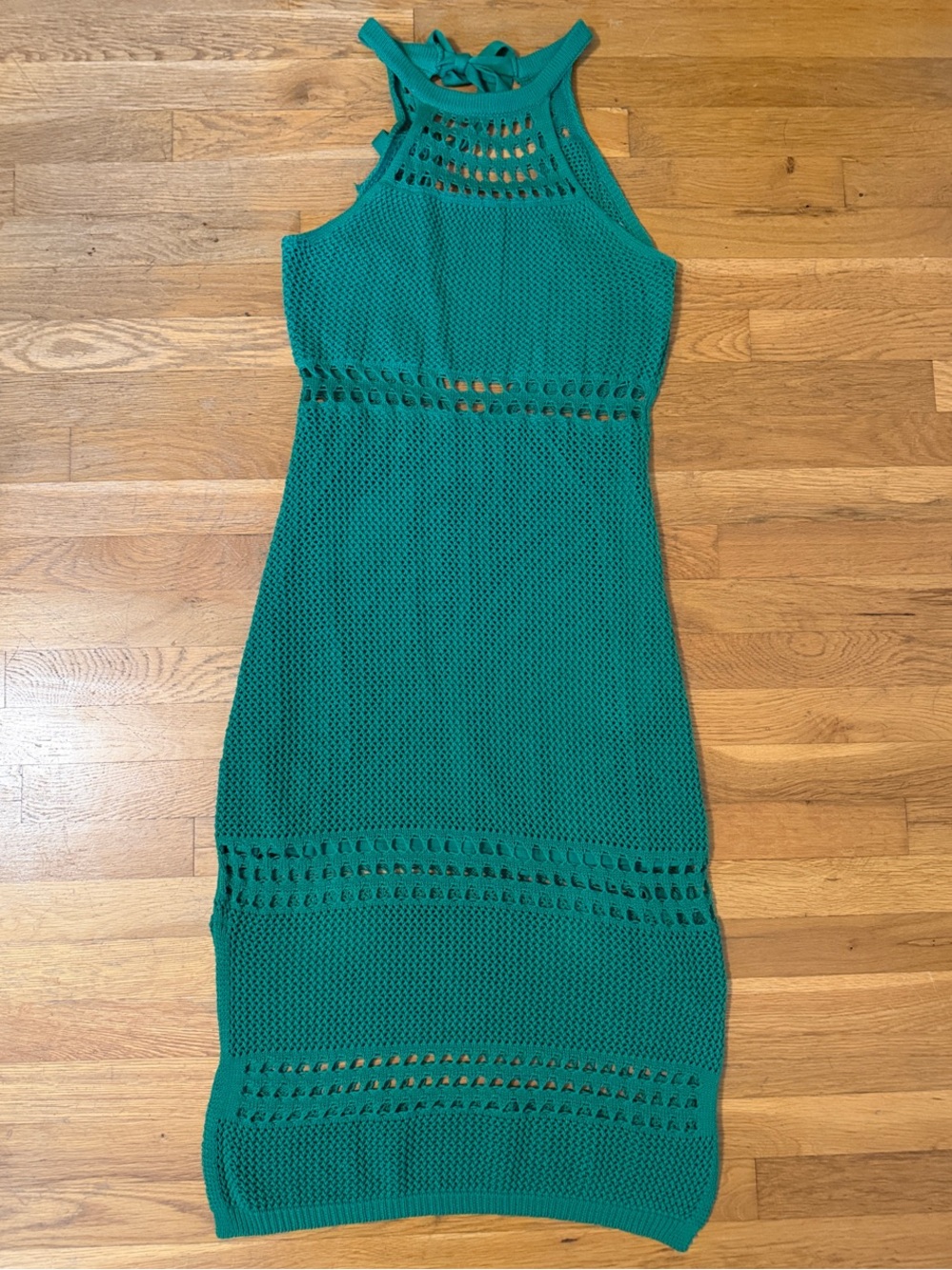 Lulu's Green Lined Crochet Midi Halter Dress